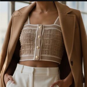 Chic Tan Cropped Top with Gold Buttons
